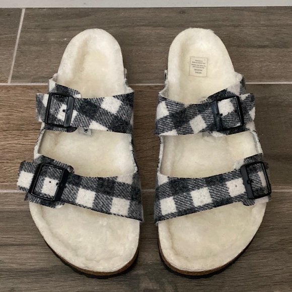 NEW Birkenstock Arizona Shearling Plaid Wool Slide Sandal Size 45 / 12 main image 4